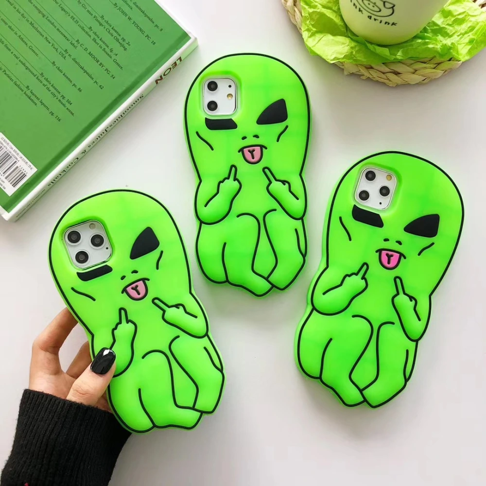 Green Cute Alien Phone Case Protective Silicone