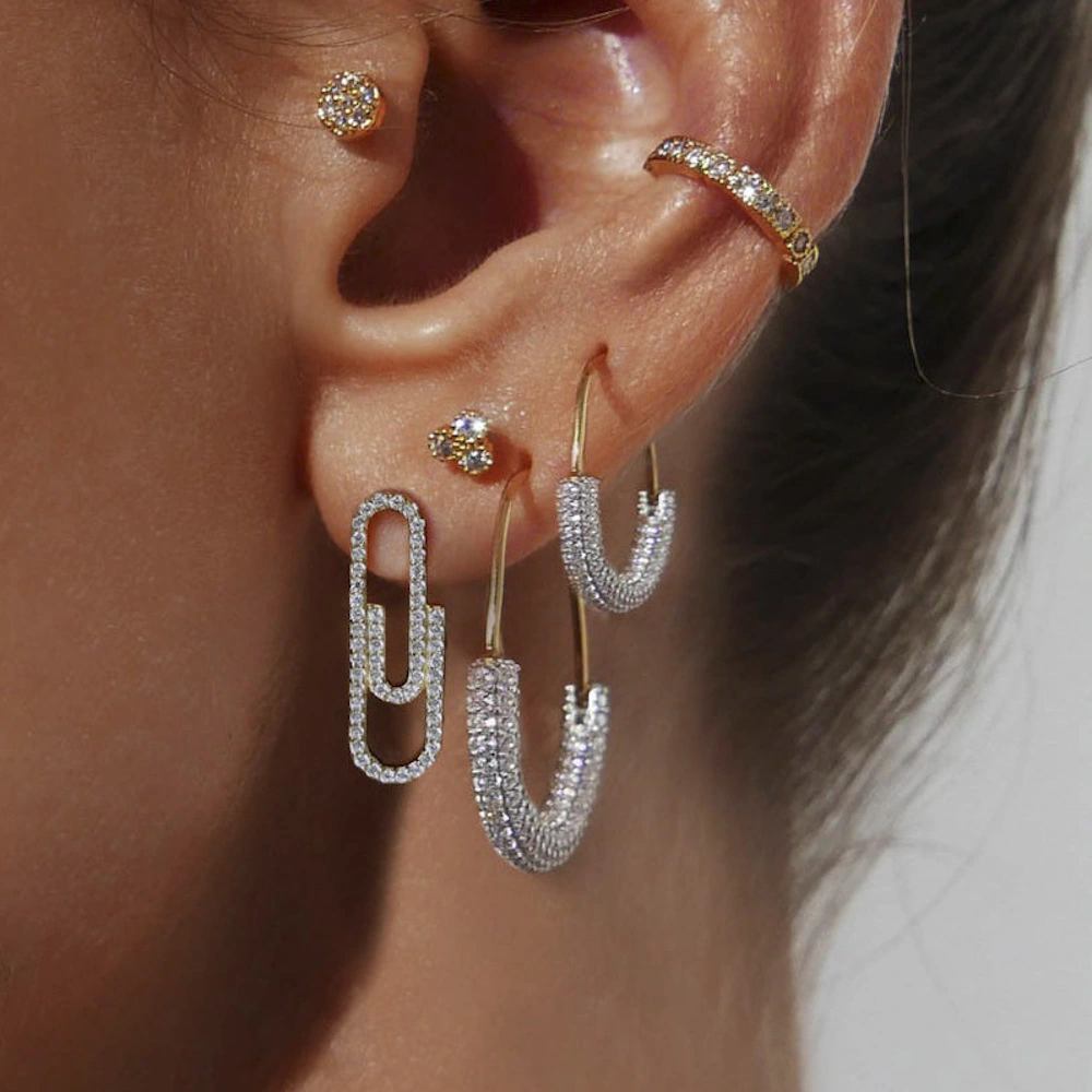 Mini Paperclip Stud Earrings With Diamonds