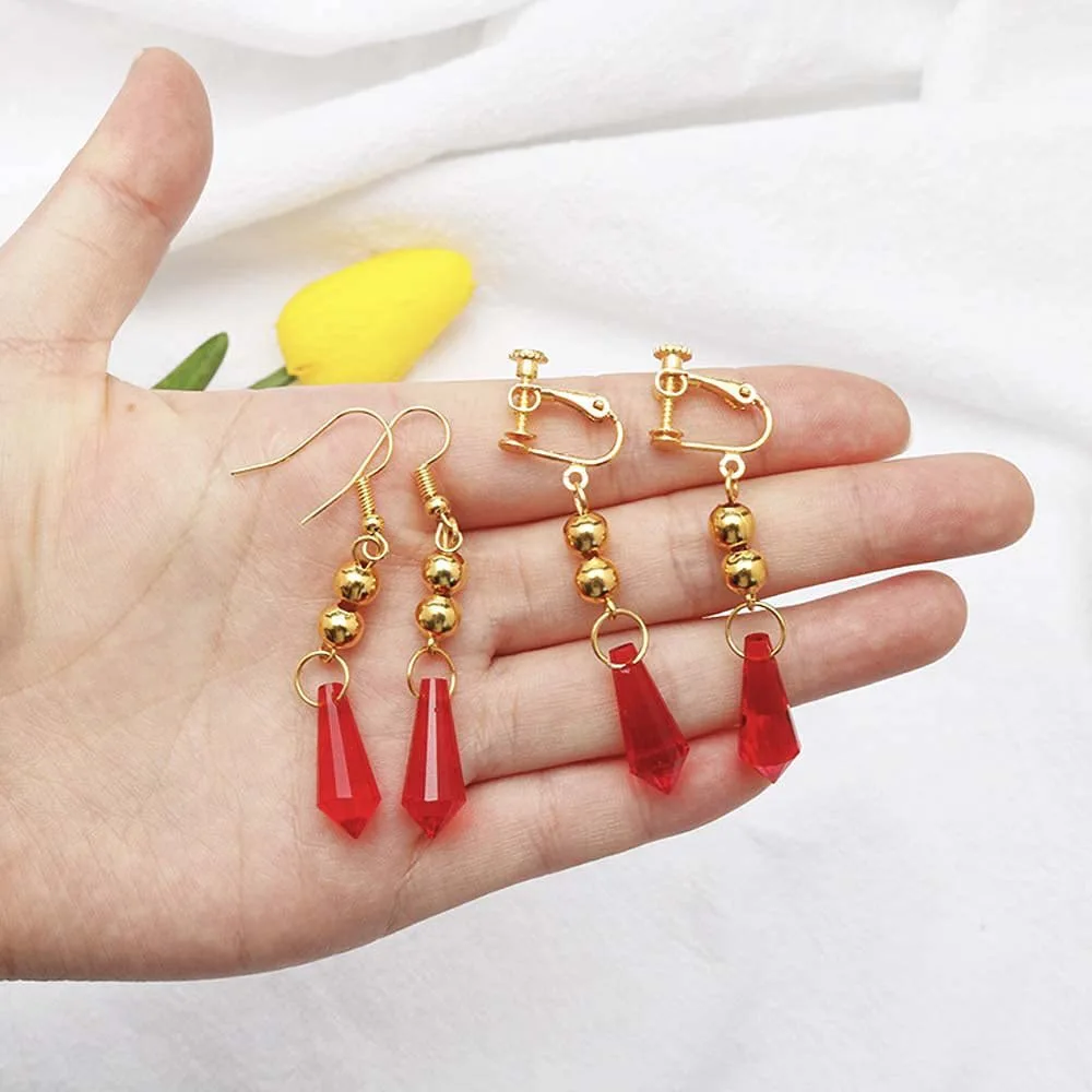 Red Crystal Ear Clip Earring Drops