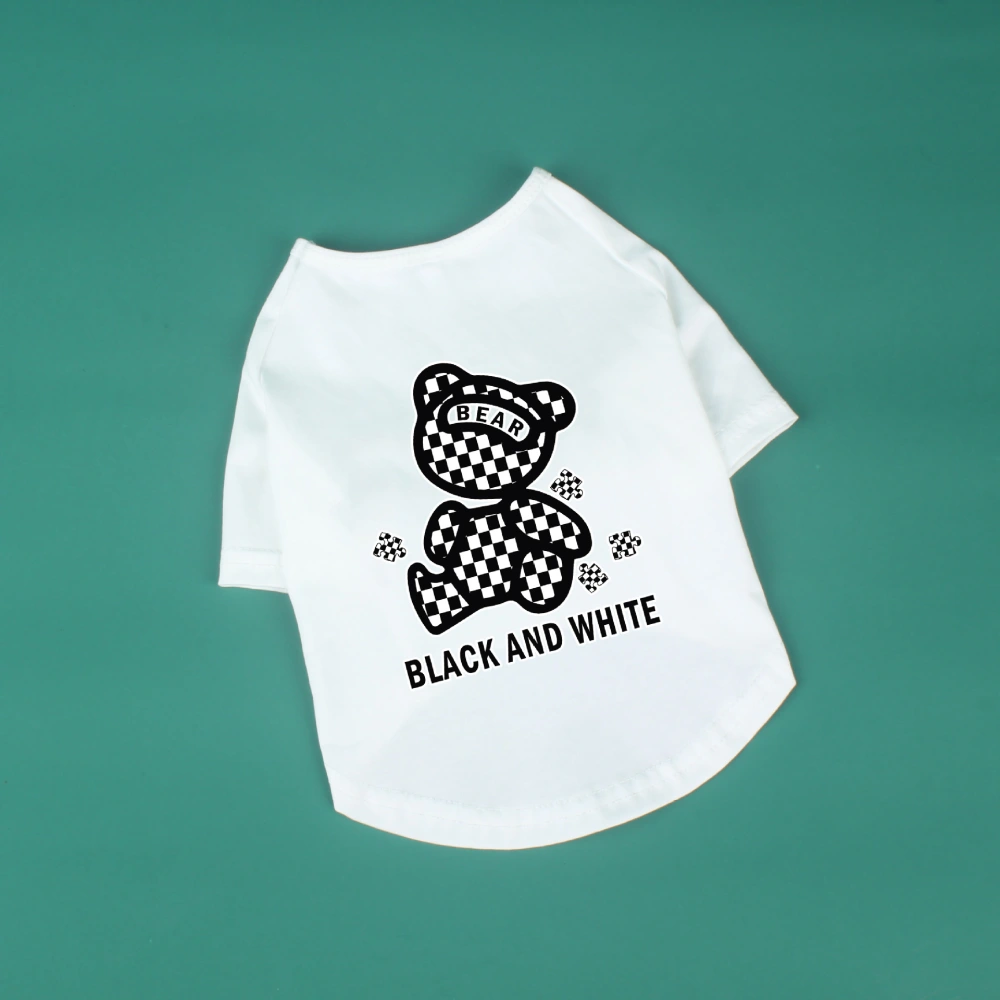 Cotton Short Sleeve Black And White Plaid Bear