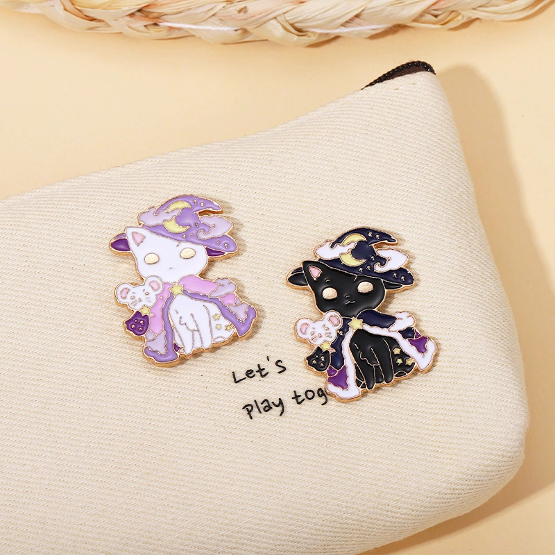 Cartoon Niche Black And White Cat Magician Alloy Brooch