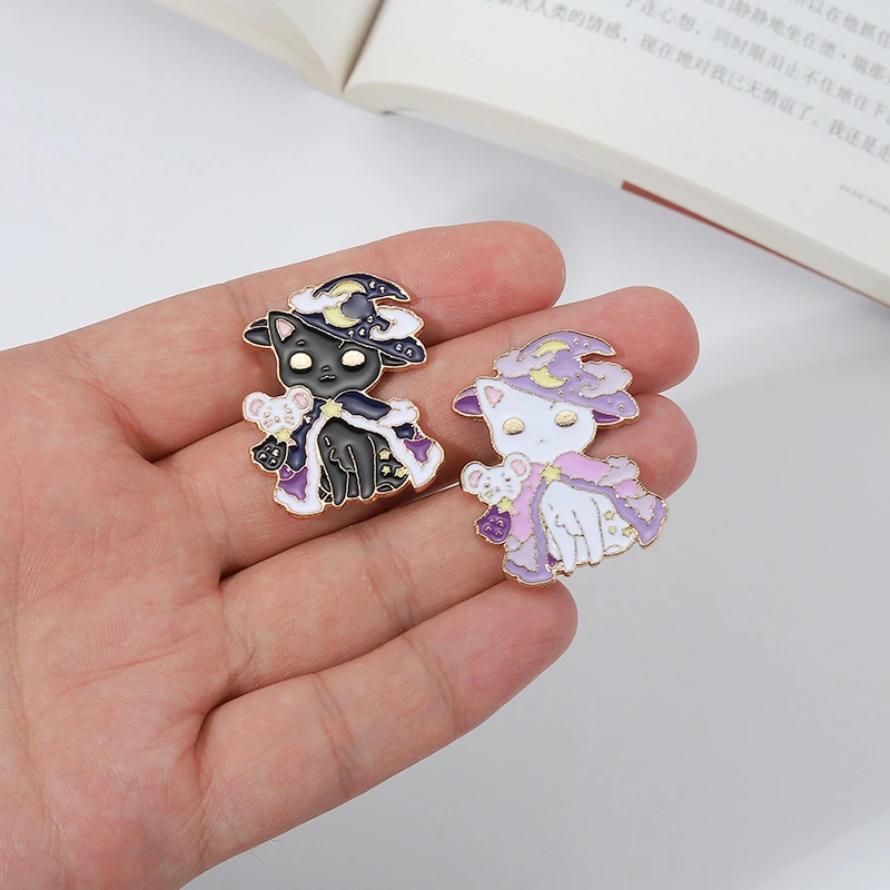 Cartoon Niche Black And White Cat Magician Alloy Brooch
