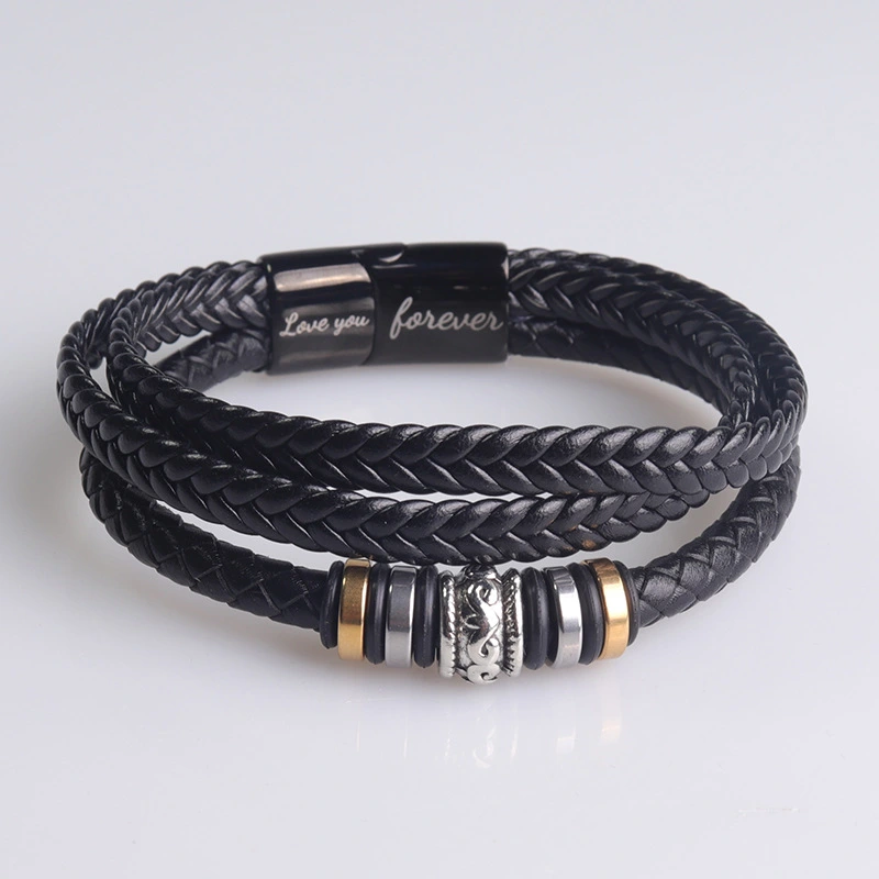 DIY Laser Fashion Titanium Steel Leather Cord Bracelet