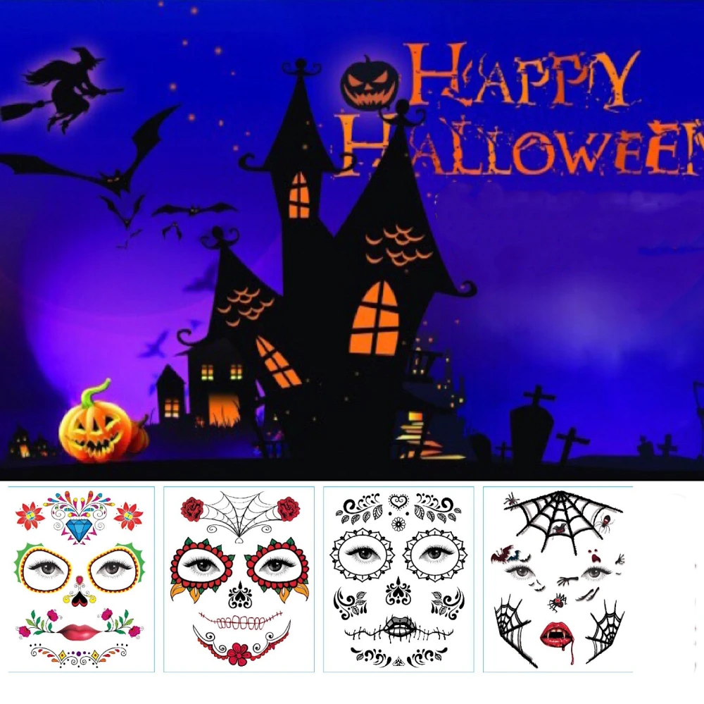 European And American Halloween Face Tattoo Stickers Day Of The Dead