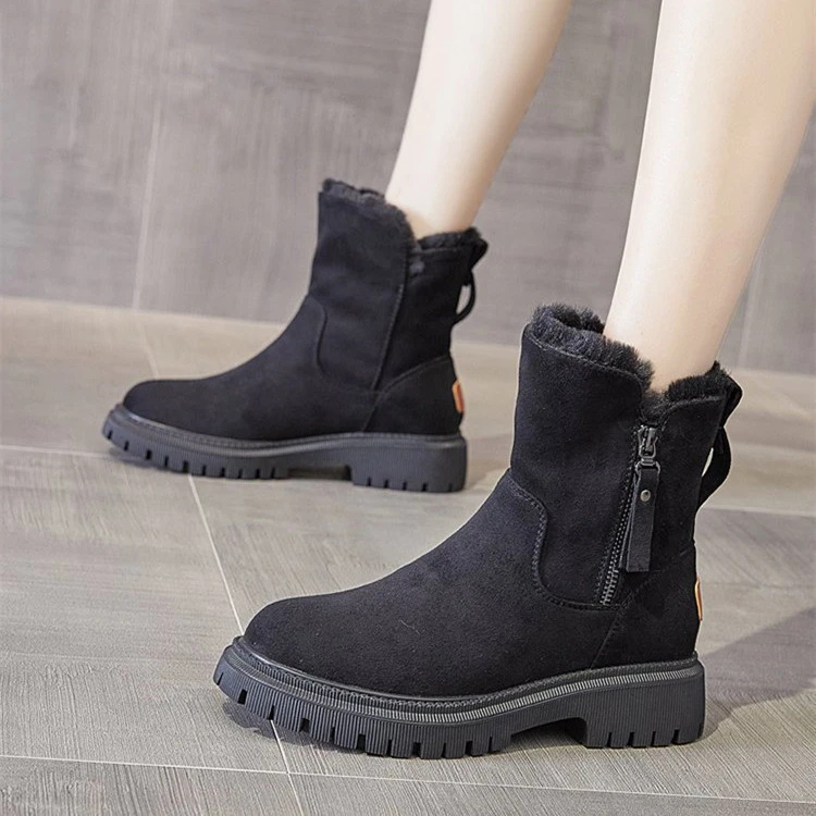 Women's Fur Integrated Fleece-lined Warm Short Snow Boots