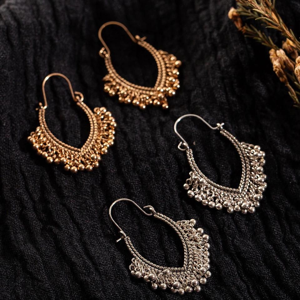 Vintage Oval Alloy Waterdrop Tassel Bell Earrings