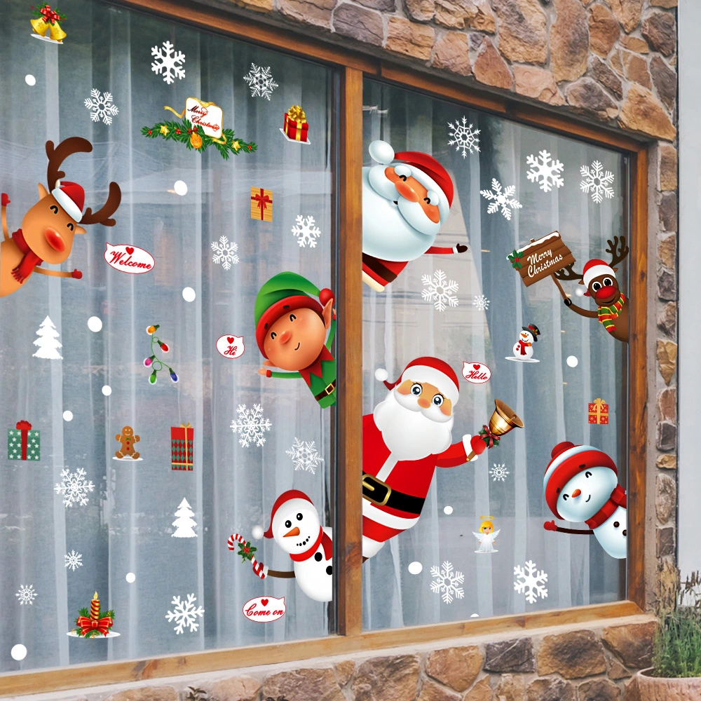 Santa Snowman Glass Sticker Window Arrangement