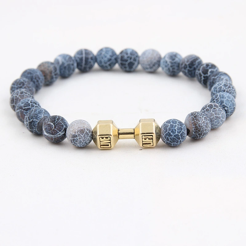 Weathered Agate Volcanic Frosted Beaded  Dumbbell Bracelet