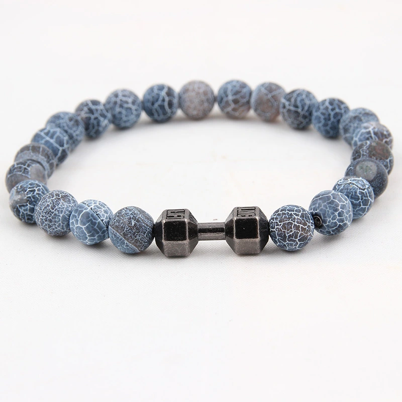 Weathered Agate Volcanic Frosted Beaded  Dumbbell Bracelet