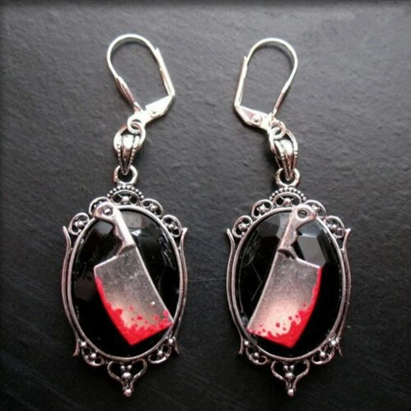 Gothic Bloody Cleaver Earrings Halloween Ornament