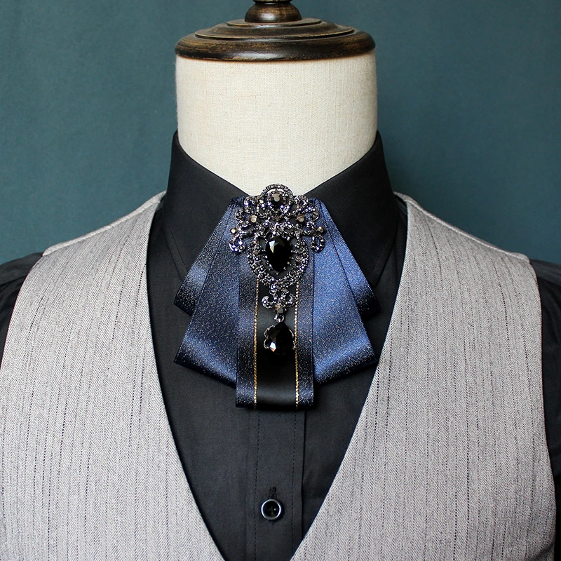 Men's Bow Tie Groom Wedding Diamond Collar Flower Dress Shirt