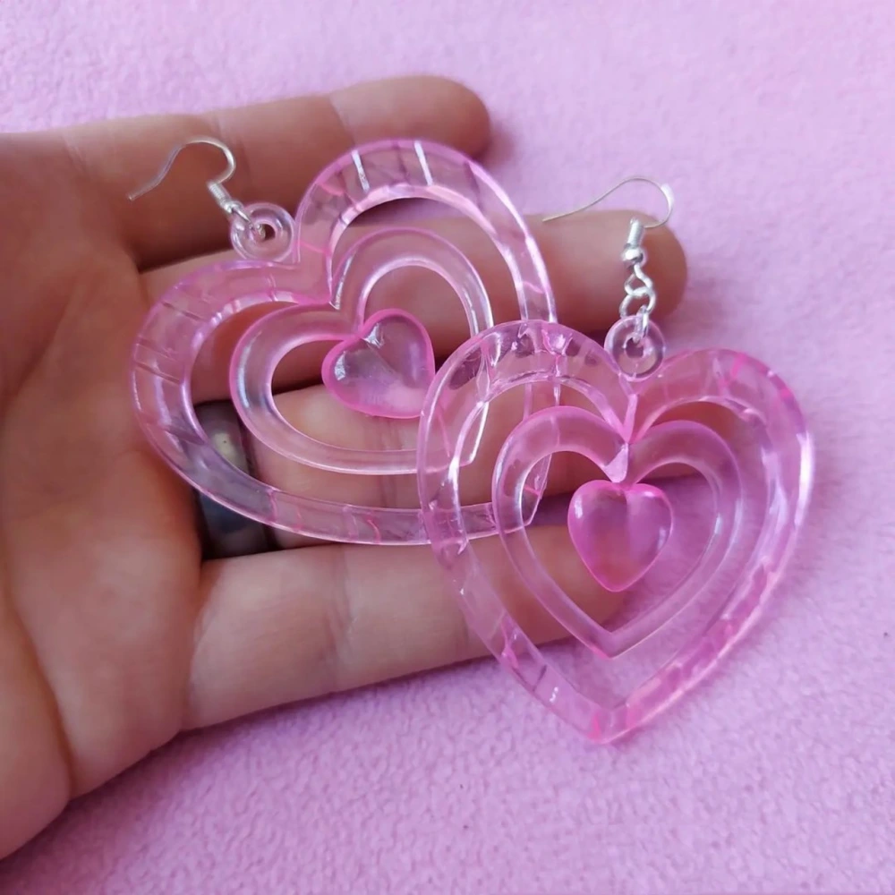 Retro Love Acrylic Girl Heart Earrings Cute