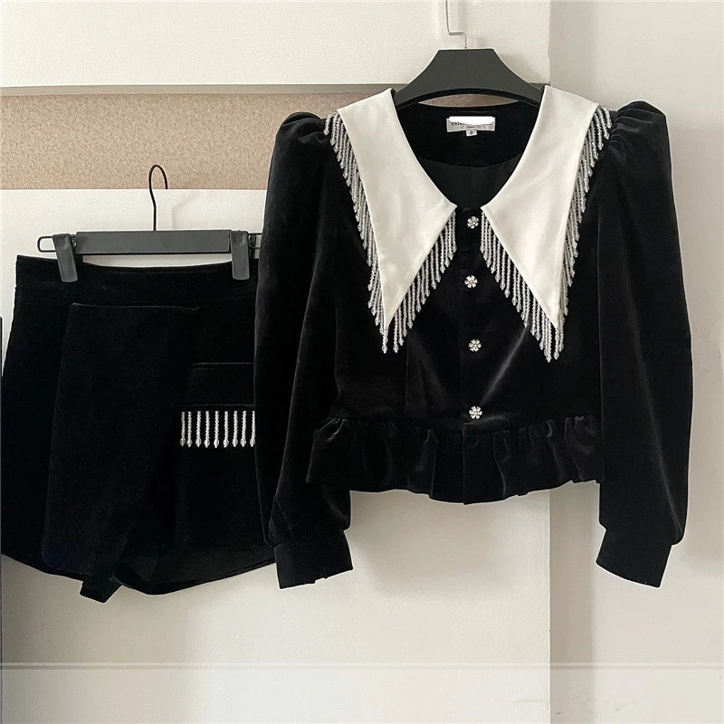 Ladies Pleated Top And Shorts Two-piece Set