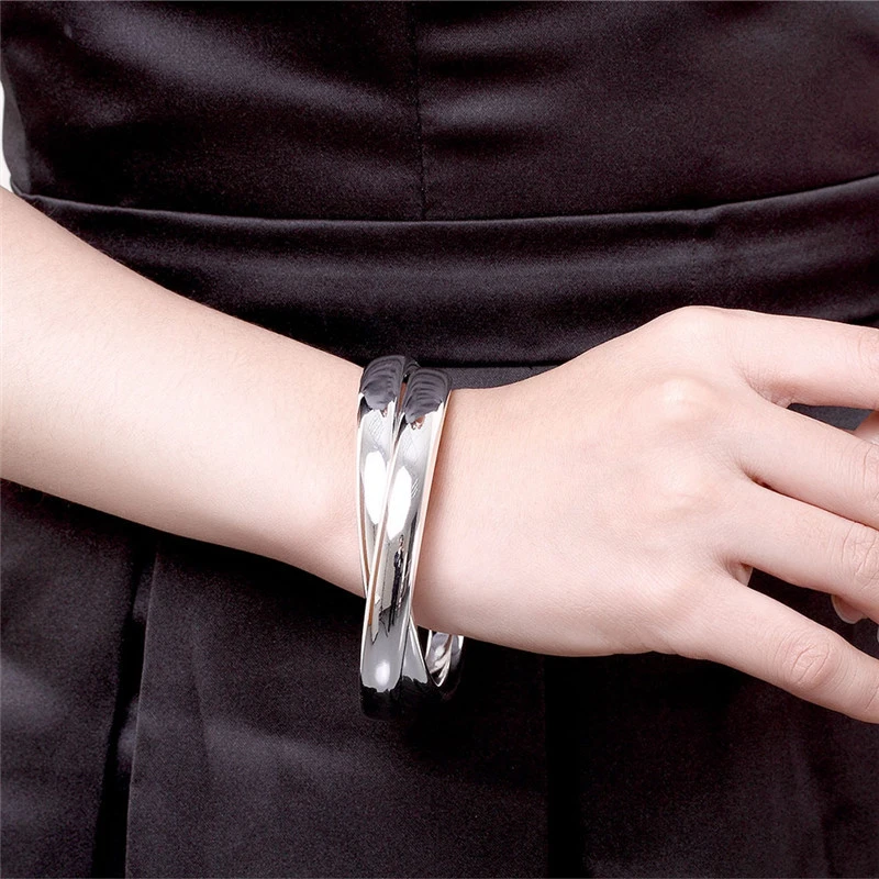 Fashion Trendsman's Two Ring Bracelets Silver Jewelry