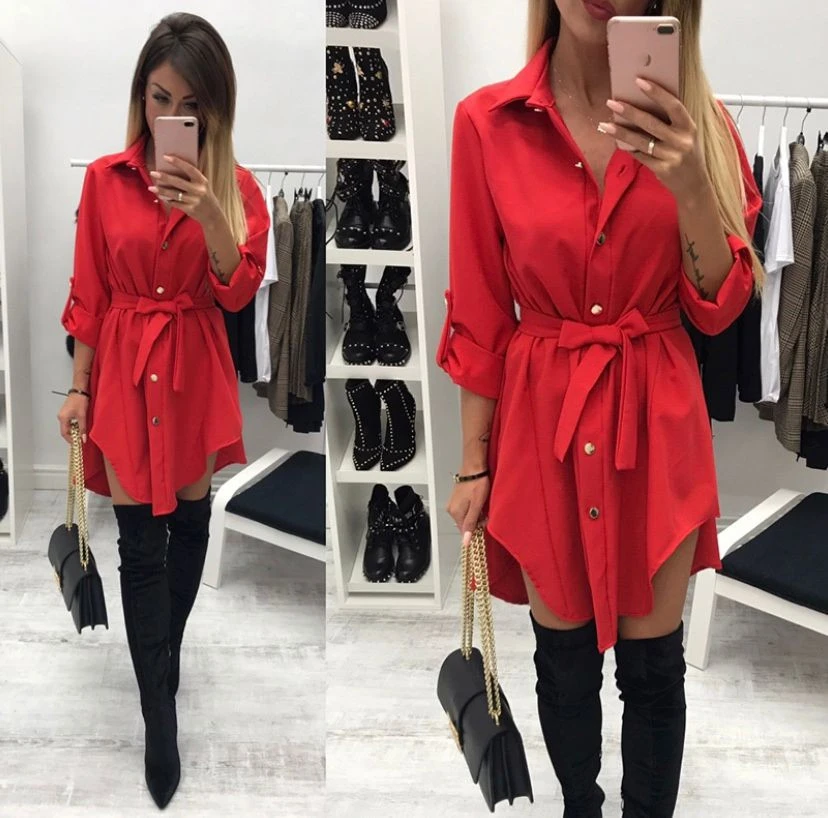 Women's Collar Lace-up Loose And Irregular Dress