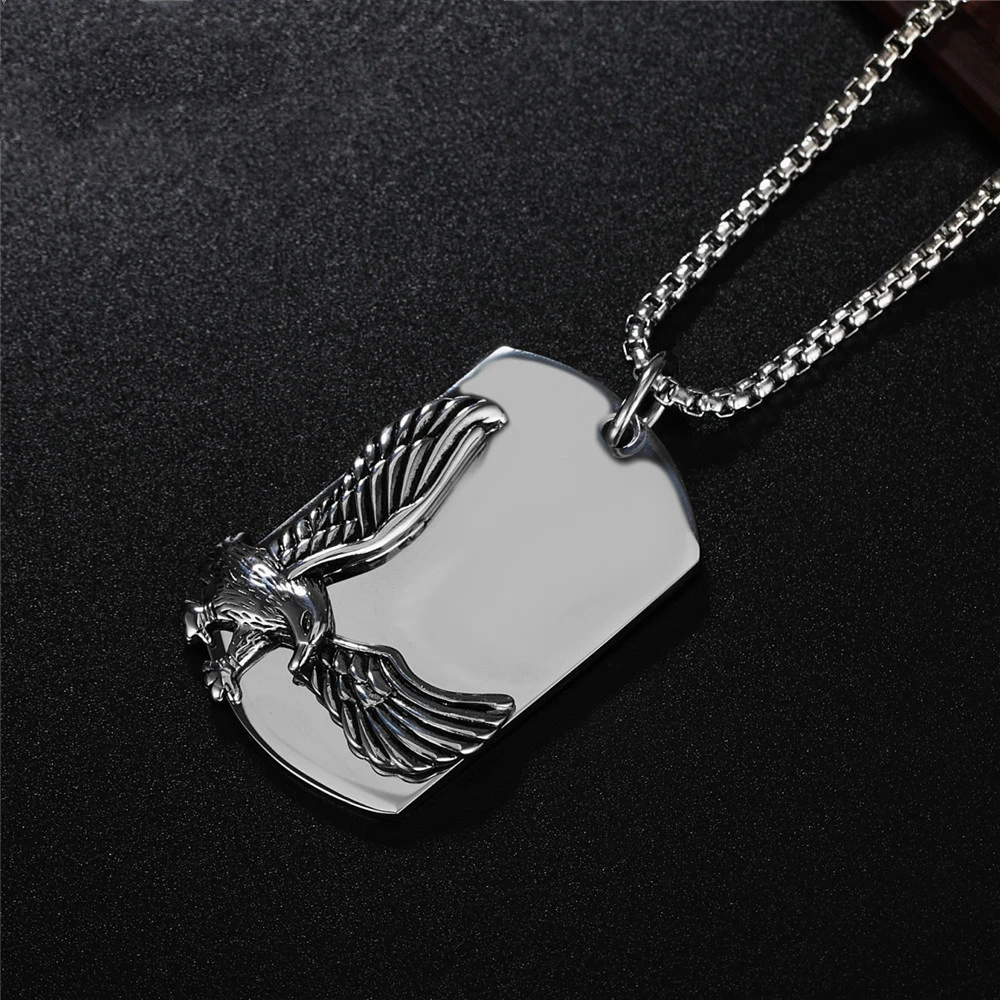 European And American Personality Punk Retro Eagle Military Brand Men's Titanium Steel Necklace Tag