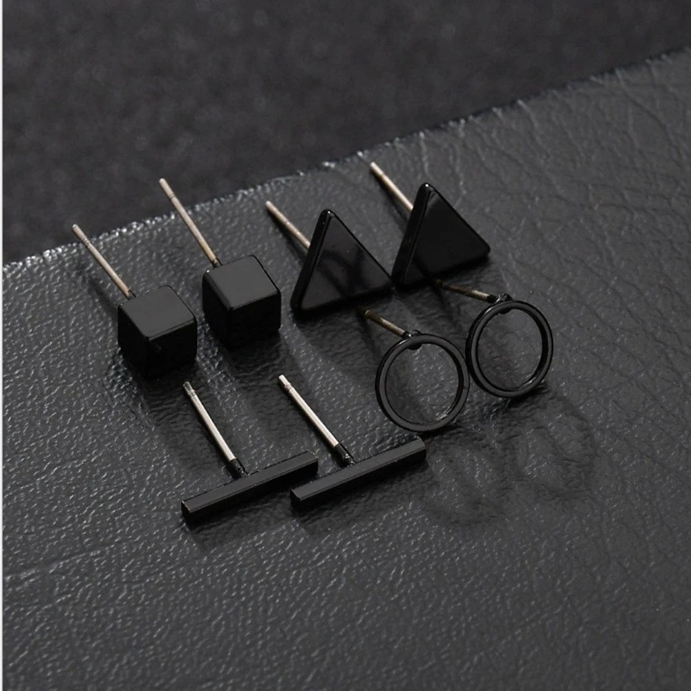 Geometric Square Triangle Round Stud Earrings