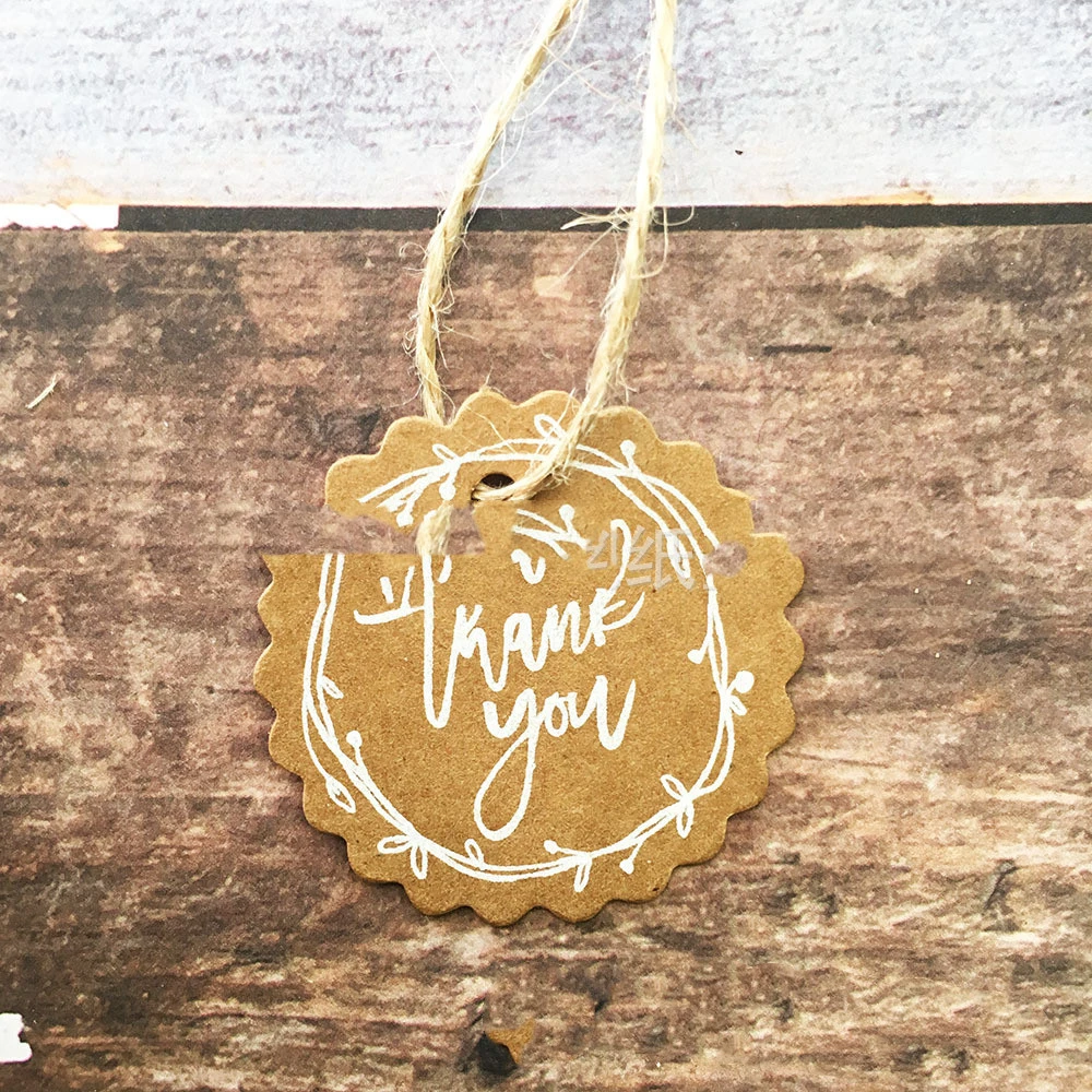 Lace Garland Kraft Paper Round Tag Thank You Party Wedding Favors Baking Packaging Label