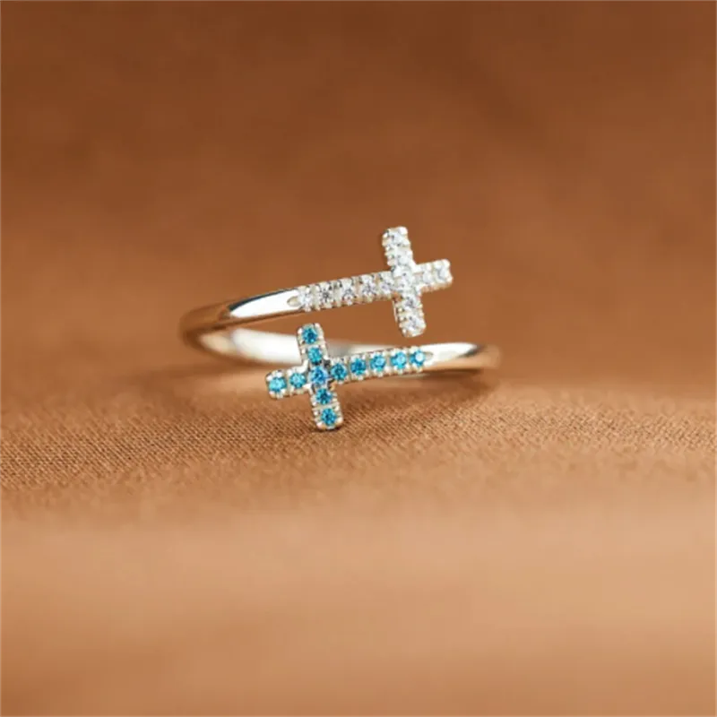 S925 Sterling Silver Cross Zircon Ladies Ring