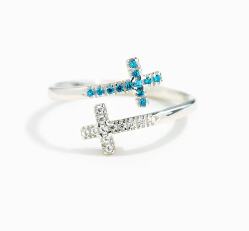 S925 Sterling Silver Cross Zircon Ladies Ring