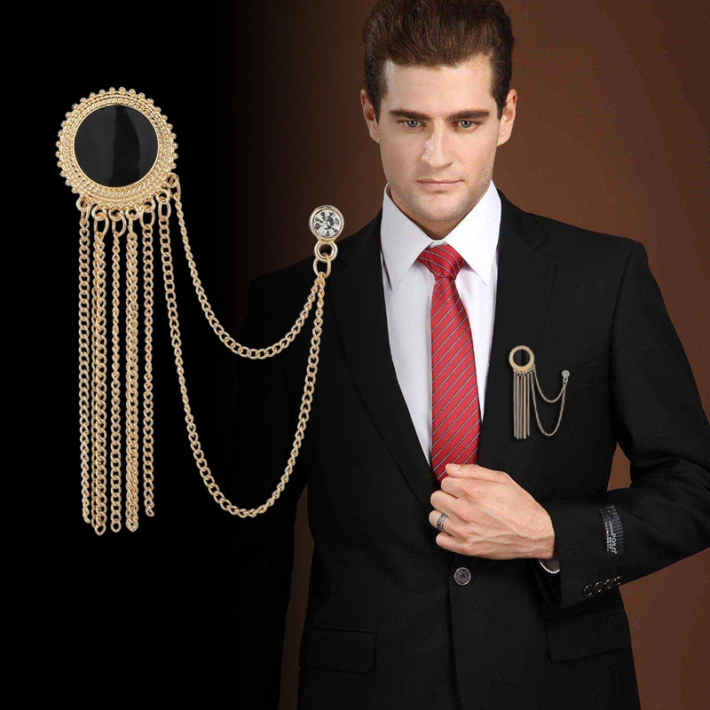 Fashion Personality Male Black Tassel Suit Brooch