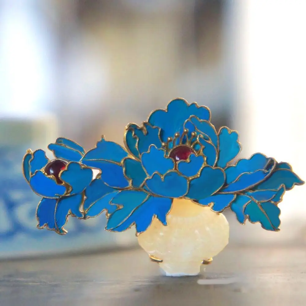 Fashion Vintage Blue Peony Brooch Accessories