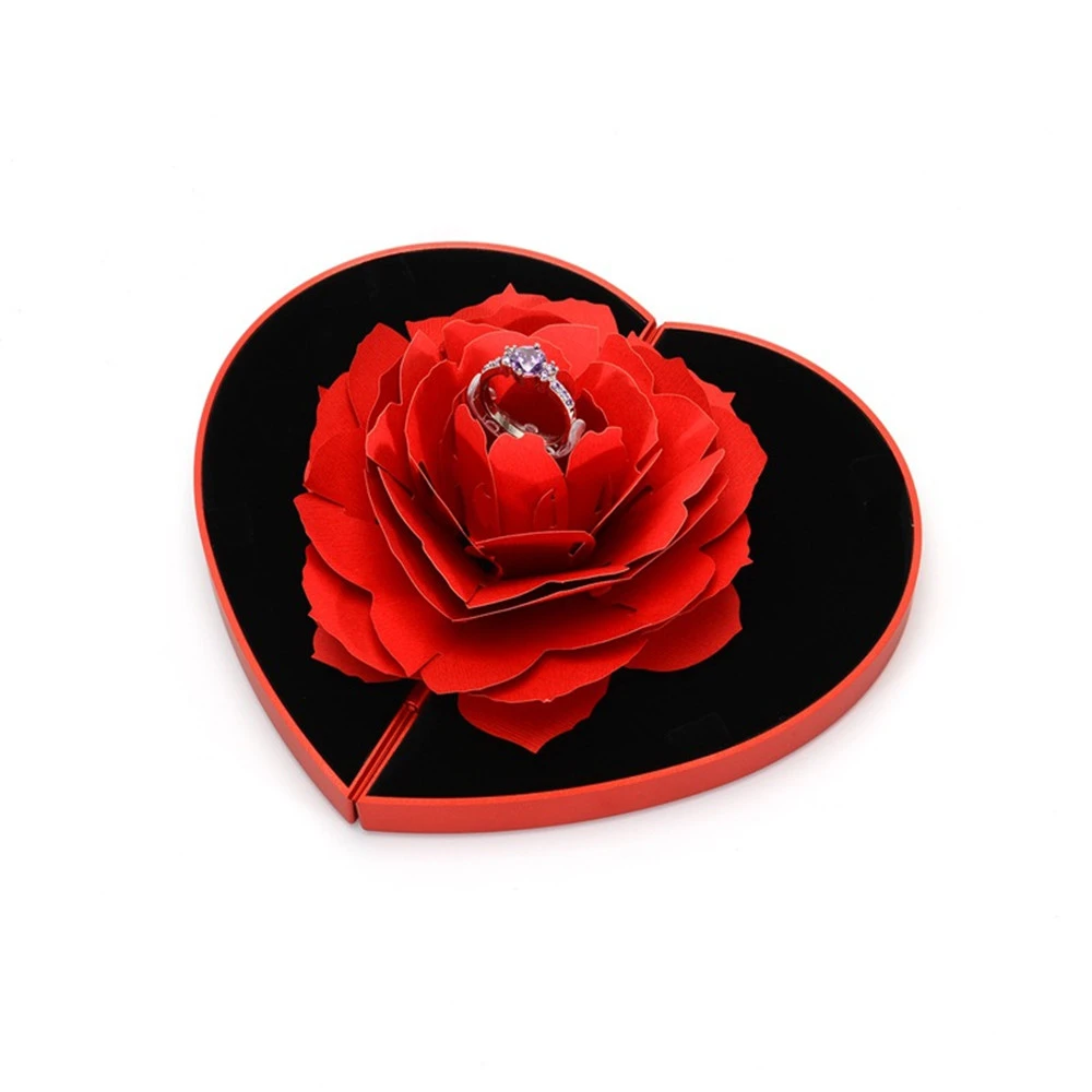 Heart-shaped Rose Flower Rotating Ring Box