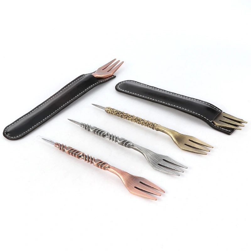 Metal Hookah Accessories Hookah Cream Fork Plus Teasing Needle Two-in-one Leather Packaging Cover