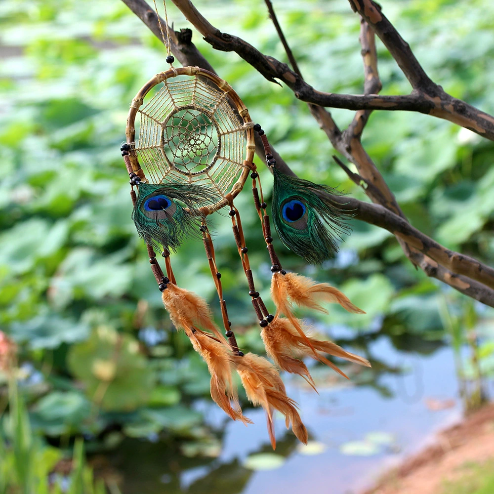 Bamboo Circle Home Boho Woven Pendant Dream Catcher