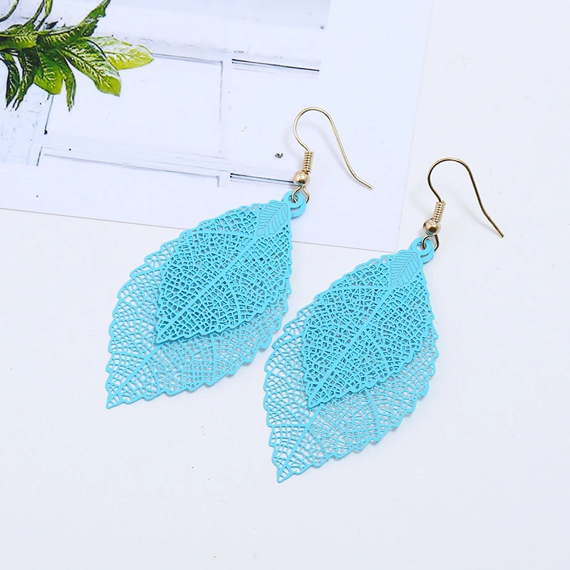 Simple Vintage Double Leaf Fringe Earrings