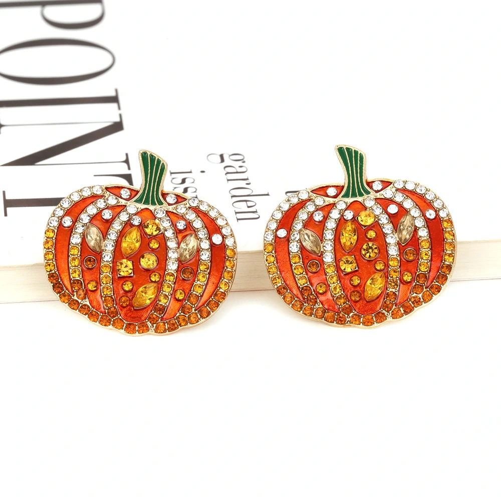 European And American Exaggerated Color Diamond Pumpkin Stud Earrings