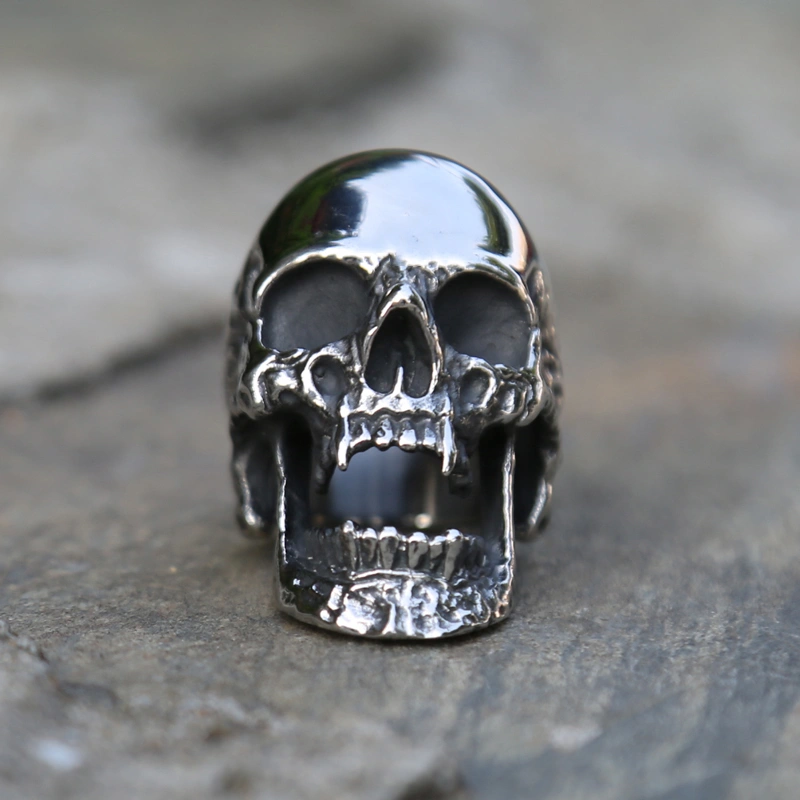 Skull Ring Boiled Black Polished Titanium Men