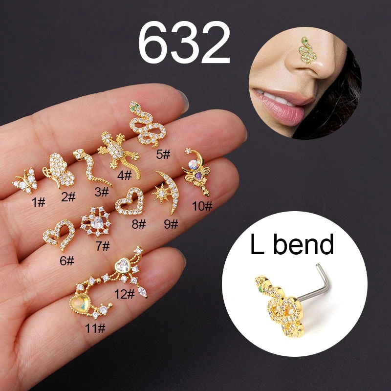 Titanium Screw Rod Zircon Nose Ring Piercing Jewelry