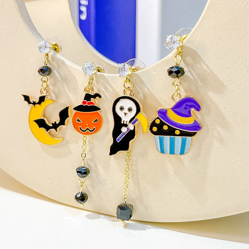 Color Matching Cartoon Trendy Cool Personality Wild Pumpkin Ghost Earrings