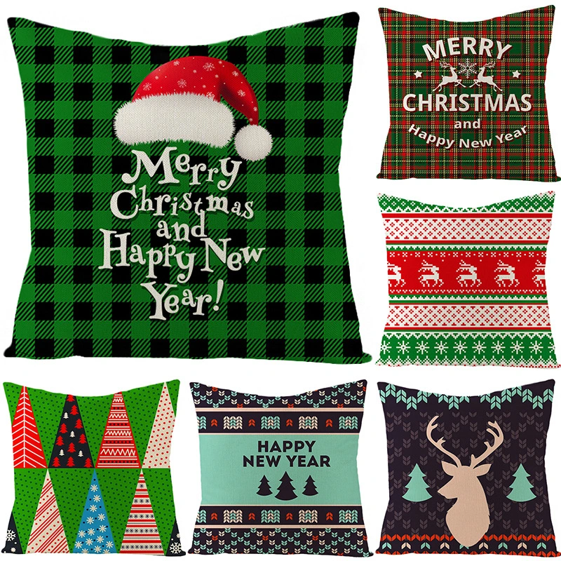 Green Series Linen Christmas Pillow Cover