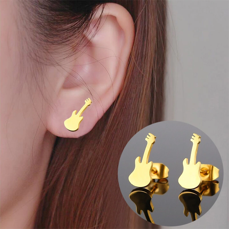 European And American Stainless Steel Guitar Stud Earrings For Women Fashion Minimalism Earrings