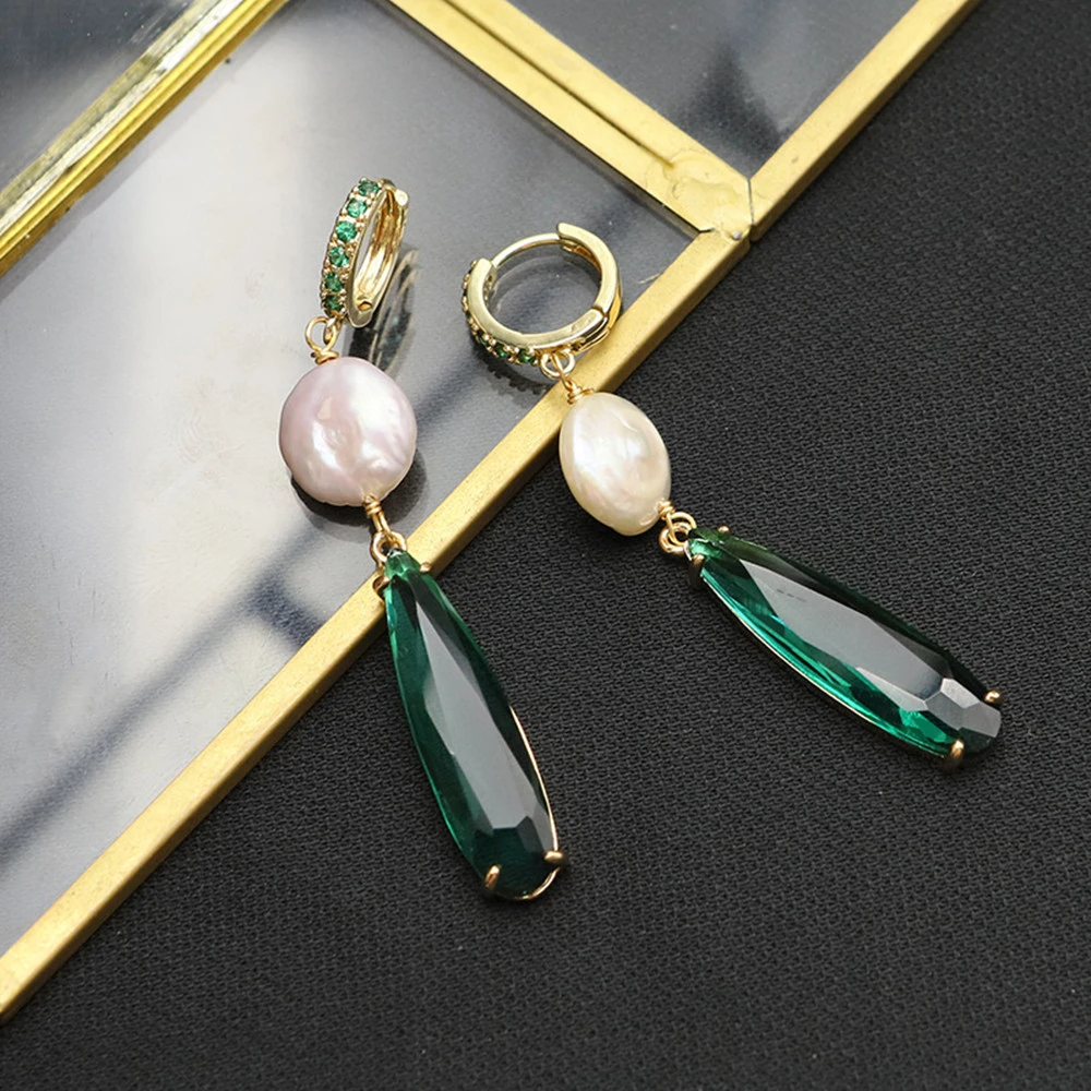 Natural Pearl Earrings Premium Niche Emerald Drops