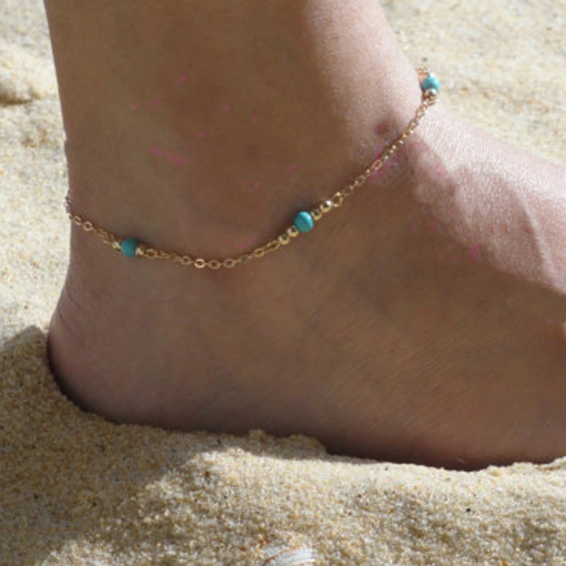 Hand Beaded Blue Turquoise Anklet