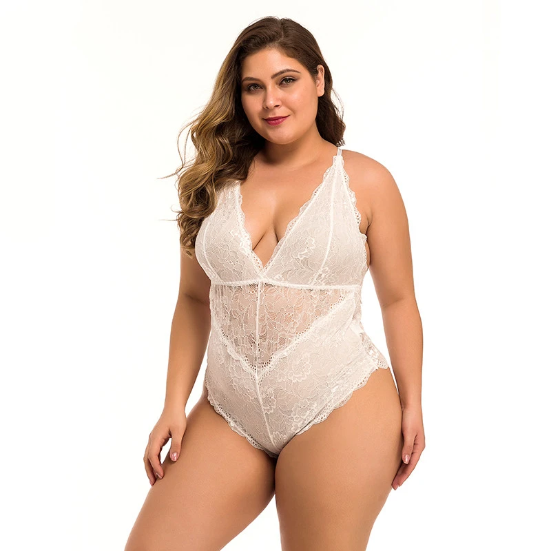 Sleeveless Halter Plus Size Lace Bodysuit Ladies