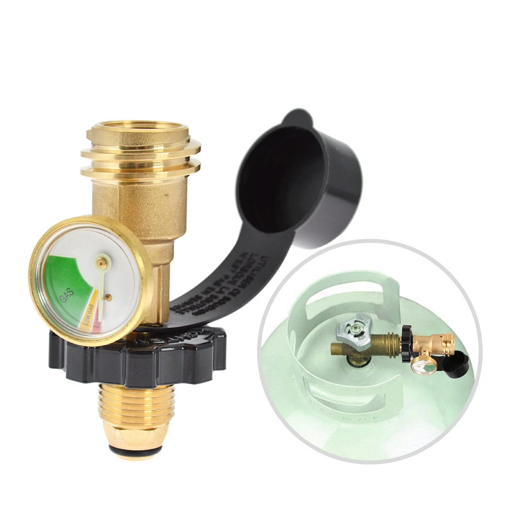 POL Propane Adapter Connector With Luminous Pressure Gauge Adapter Gas Tank Converter