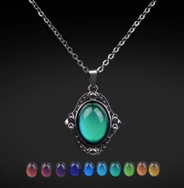 Ladies Vintage Court Gem Thermochromic Color Changing Pendant Necklace