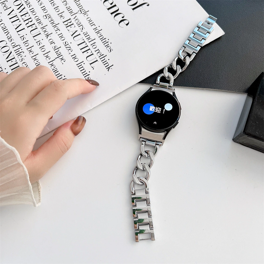 Smart Watch Wristband Single Row Denim Chain Metal