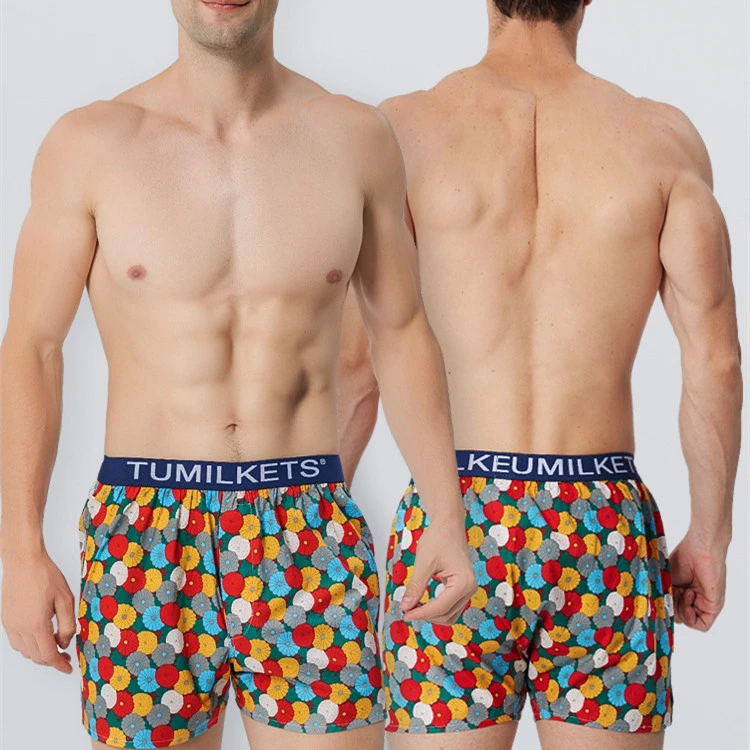 Men's Printed Boxer Loose Woven Briefs Pure Cotton