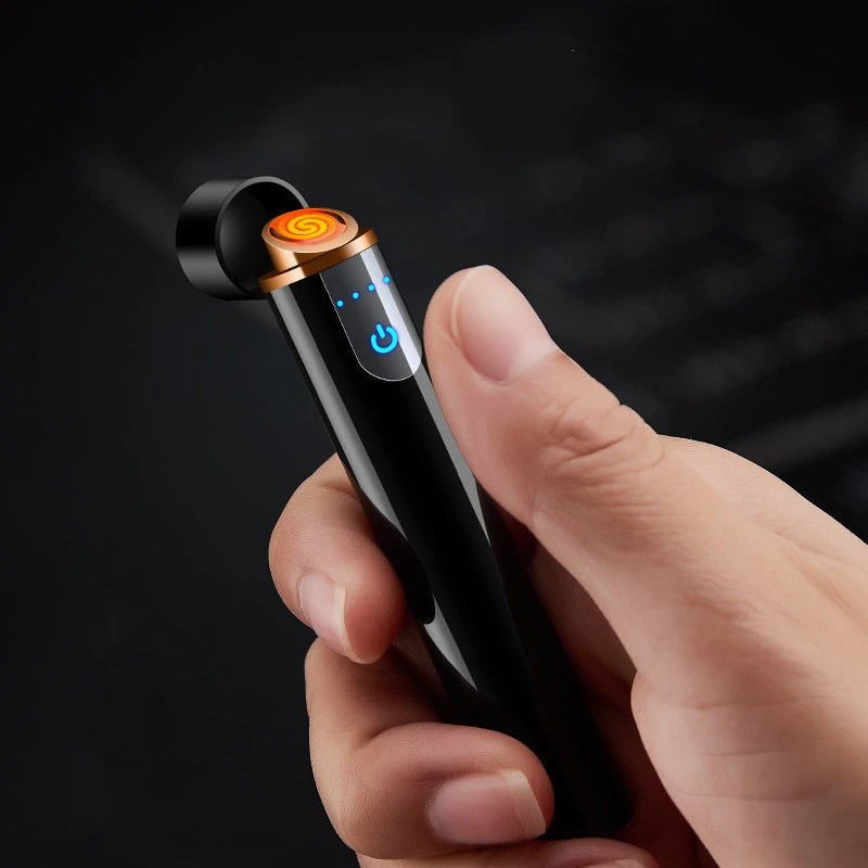 Mini Round LCD Induction Charging Windproof Cigarette Lighter