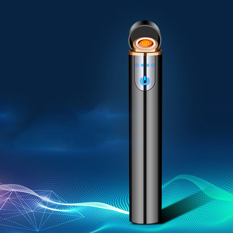 Mini Round LCD Induction Charging Windproof Cigarette Lighter