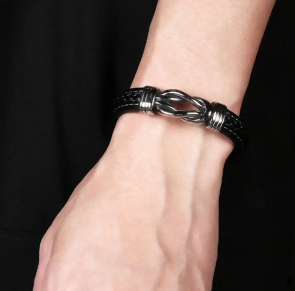 Men's Fashion Stainless Steel Leather Bracelet