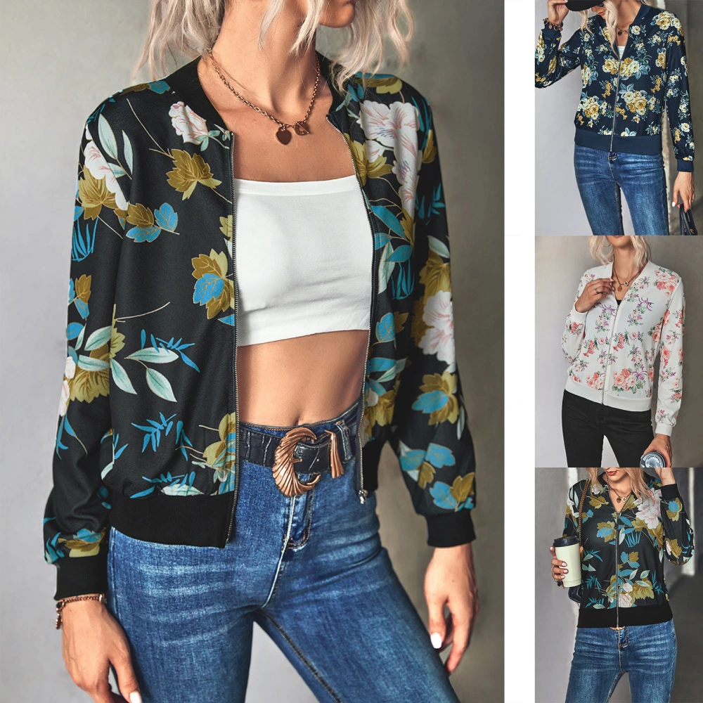 Casual Printed Jacket Fashion Thread Slim Zip Long Sleeve Top Women