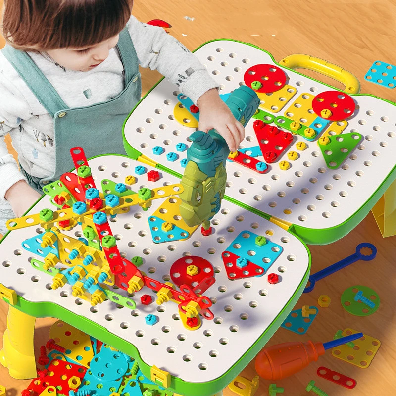 Children's Screw Toy Puzzle Assembly Simulation Dinosaur Electric Drill DIY Tool Table