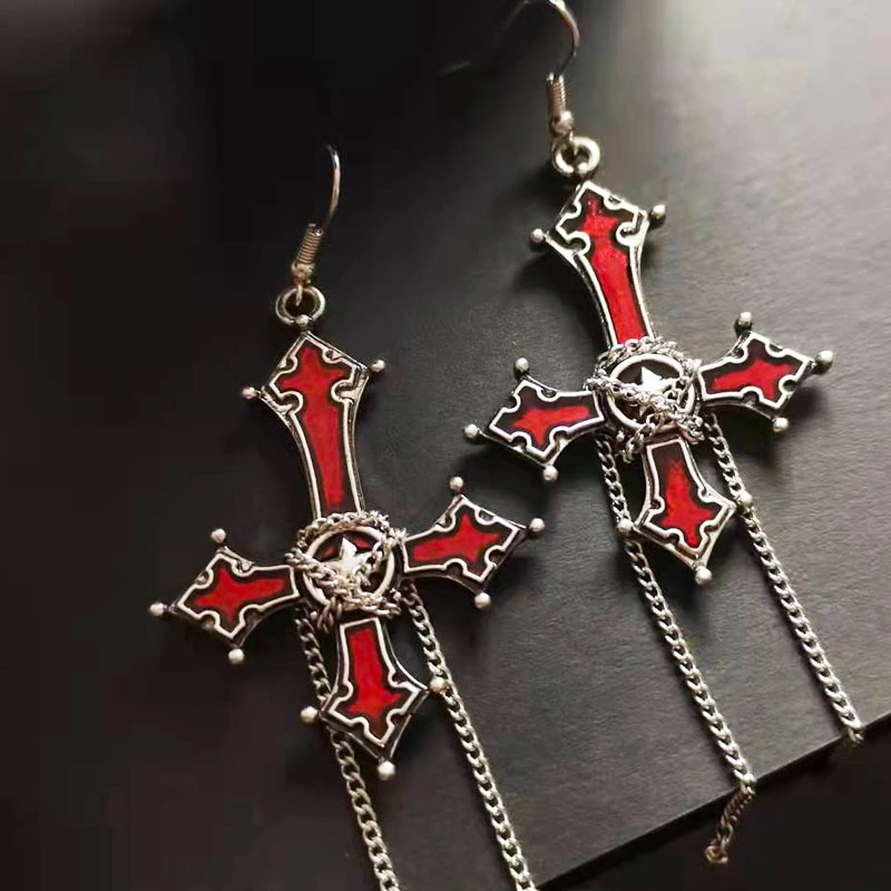 European And American Cross Chain Exaggerated Alloy Earrings