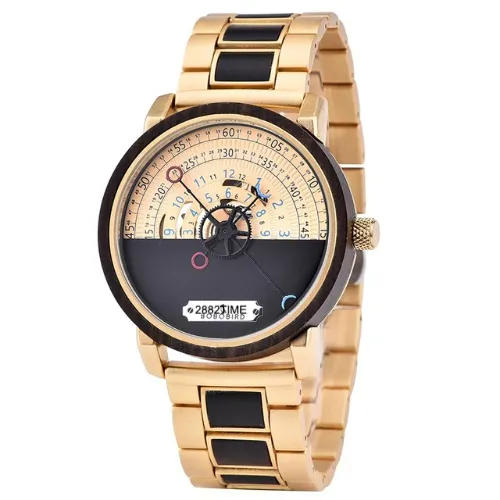 2882Time Men's Automatic Movement Waterproof Wooden Split Dial Watch